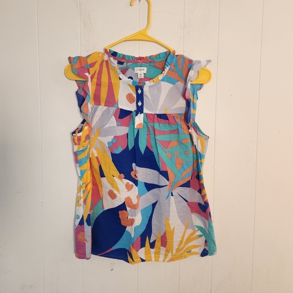 J. Crew Colorful Tropical Print Sleeveless Ruffle Top Size X Small - Picture 1 of 16